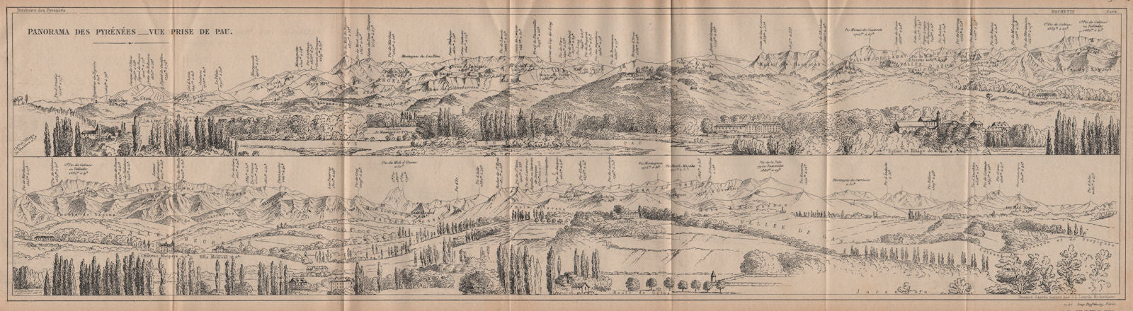 PYRENEES-ATLANTIQUE. Vintage panorama. View from Pau. Pyrenees 1921 old map